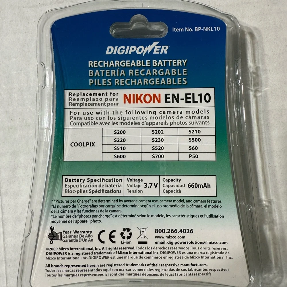 NEW Digipower Rechargeable Battery for Nikon EN-EL10